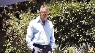 The girl seduced the father of her boyfriend by the pool in a steamy scene