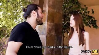 The naughty girl seduces her boyfriend’s dad, tired of waiting