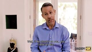 The naughty girl seduces her boyfriend’s dad, tired of waiting