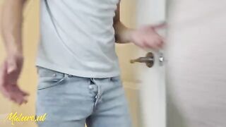 Hot stepmom caught her stepson spying, lets him fuck her