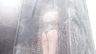 Sweet wet pussy squirts orgasm while masturbating in shower