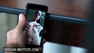 A cute girl warms up her boyfriend with a video call