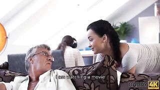 Old guy fucked his son's young girlfriend in a taboo scene