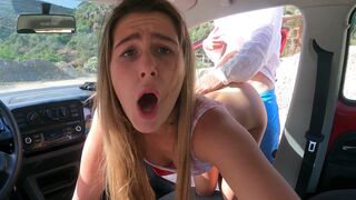 A hot blonde babe got fucked hard in the car on public parking