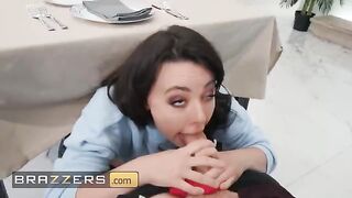 Horny Whitney Wright sneaks under the table and swallows Van's cock in a steamy scene