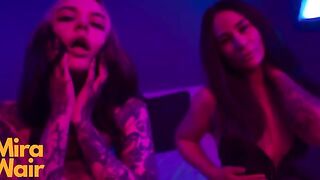 Two submissives are having fun with a man in this rough lesbian porn