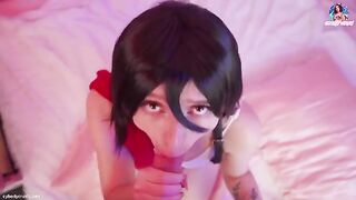 Mikasa Ackerman riding a huge dick and getting a cumshot on her face - Attack on Titan Cosplay