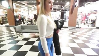 Hot blonde fucks in the shopping mall toilet for cash