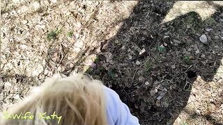 A cute girl walked in the forest and got a cumshot on her juicy ass