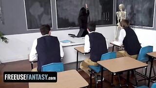 Hot teacher Valentina Nappi fucked by three students in classroom