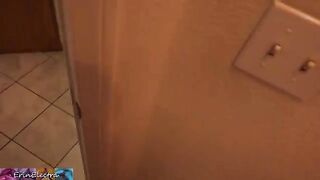 The stepmom is getting ready for bed while the stepson is watching and jerking off