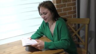 The student reads Kamasutra and practices with her tight pussy at 18 y.o