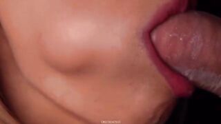 Horny babe broke the condom and got all cum in her mouth, an ASMR sensation