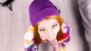 Redhead presented her ass to the camera after giving a blowjob