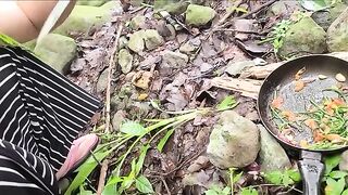 Outdoor cooking and sex with a viral single mom in the forest