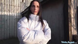 Agent Public fucked a cute brunette in the basement for cash in this wild scene