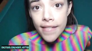 Petite slut Harmony Wonder gets her throat gagged and fucked