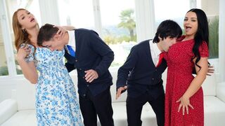 Pervert stepsons learn how to fuck from their big tits stepmoms