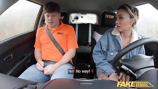 A cheating wife with big boobs gets fucked hard by her instructor in a car