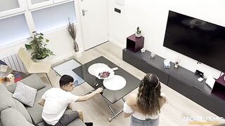 A hot blondie came to her stepsis to watch a porn movie together