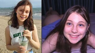 The cute girl is used as a cum dumpster on the beach