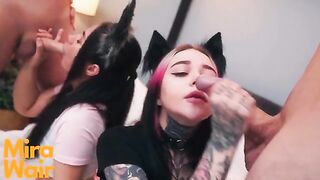 Two kittens get cum in ass during an intense orgy with Anna Batman