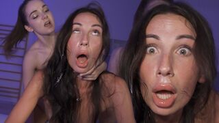 Submissive bimbo teen gets her brains fucked out by two sluts