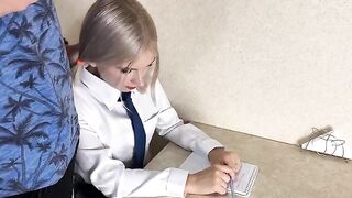 A cute girl was fucked by her nice tutor on the table