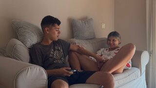 A stepsister is playing a video game, until the loading bar appears