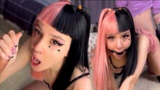 An Emo girl with a beautiful face gets fucked with a gag in her mouth