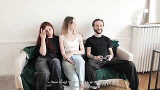 Two French amateur girls share a cock in an intense threesome