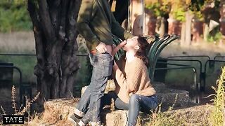 Fitness model riskily fucks in public for cash with cute babe