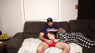 A stepmom took a risky creampie on the couch with her stepson