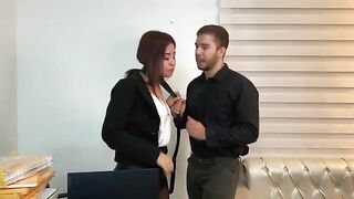 The cutie secretary has sex with her handsome boss in the office