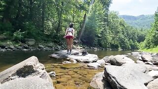 AmyGabe and her boyfriend have outdoor sex on a mountain hike, fucking in the river