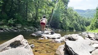 AmyGabe and her boyfriend have outdoor sex on a mountain hike, fucking in the river