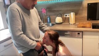 The husband did not notice anything when his wife got fucked in the kitchen