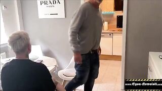 The husband did not notice anything when his wife got fucked in the kitchen