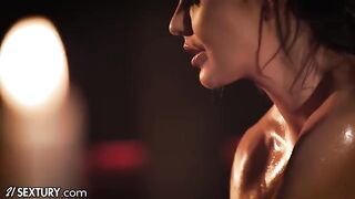 Hot British babe Tina Kay gets oiled by horny lesbian Lilu Moon