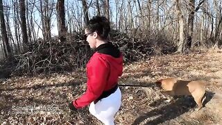 A big ass wife is practicing yoga outdoors in transparent pants