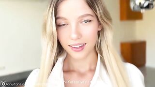 A hot student-neighbor seduced her photographer, getting a huge cumshot on her face