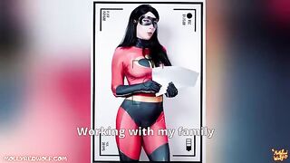 Cute girl Violet in oil poses for The Incredibles adult casting