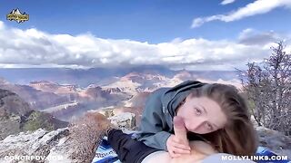 A couple is fucking on the cliff after hiking, a blonde with big ass