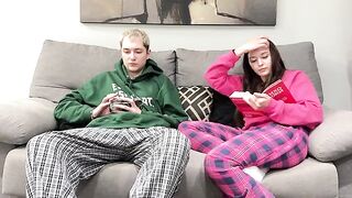 Stepbrother watching porn with step sister on the couch
