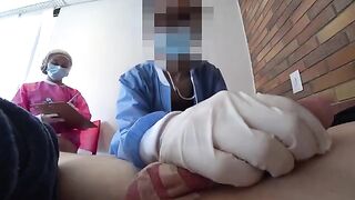 Two wild nurses examined my cock in a hospital setting. Public Nuts Roasting