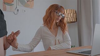 Redhead babe gets her pussy filled with cum on a Zoom call