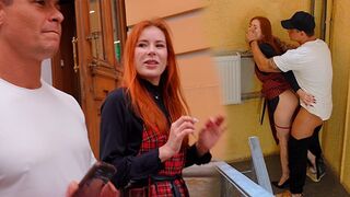 A busty girl gets fucked in the vestibule and at a YouTuber’s place
