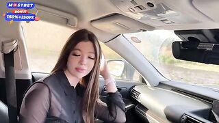 A risky public blowjob in the car with a stunning Russian model