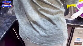 The flatmate girl does not mind occasional sex in the kitchen and getting cum on her face and pigtails