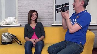 Skinny brunette gets banged at casting in a fake setup